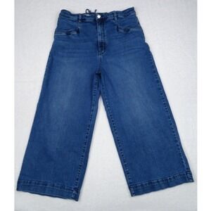 FP We The Free Jeans Womens Size 35 Blue Curvy Lace-Up Back Crop Wide Leg Baggy